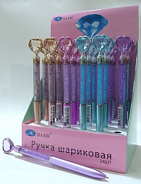 Ручка подарочн.  корпус с кристалами, наконечник- крупный кристалл-сердце СИНЯЯ поворотн.механизм    МС-6668  1/24