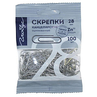 Скрепки 28мм, 100шт.,   оцинкованные, пакет с европодвесом  С28-100ЦПл