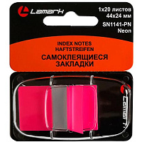 Закладки стикеры 44*24мм, 1цв*20л. РОЗОВЫЙ неон,  пластиковый диспенсер  SN1141-PN
