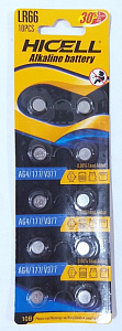 Батарейка часовая Alkaline HICELL AG4/177/V377-10B  арт.LR66 1/10