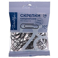 Скрепки 28мм, 100шт.,  без покрытия, пакет с европодвесом  С28-100Пл