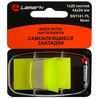 Закладки стикеры 44*24мм, 1цв*20л. ЖЕЛТЫЙ неон,  пластиковый диспенсер  SN1141-YL